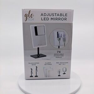 Glo Tech Adjustable LED Mirror 7X Magnifying Rechargeable 3 Light Settings Black